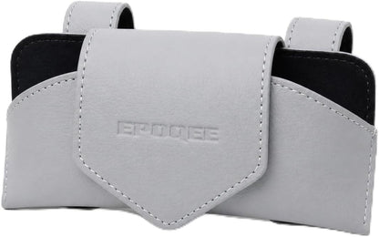 Sunglasses Holder for Car Visor, Enclosed Leather Case, Light Gray