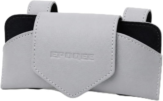 Sunglasses Holder for Car Visor, Enclosed Leather Case, Light Gray