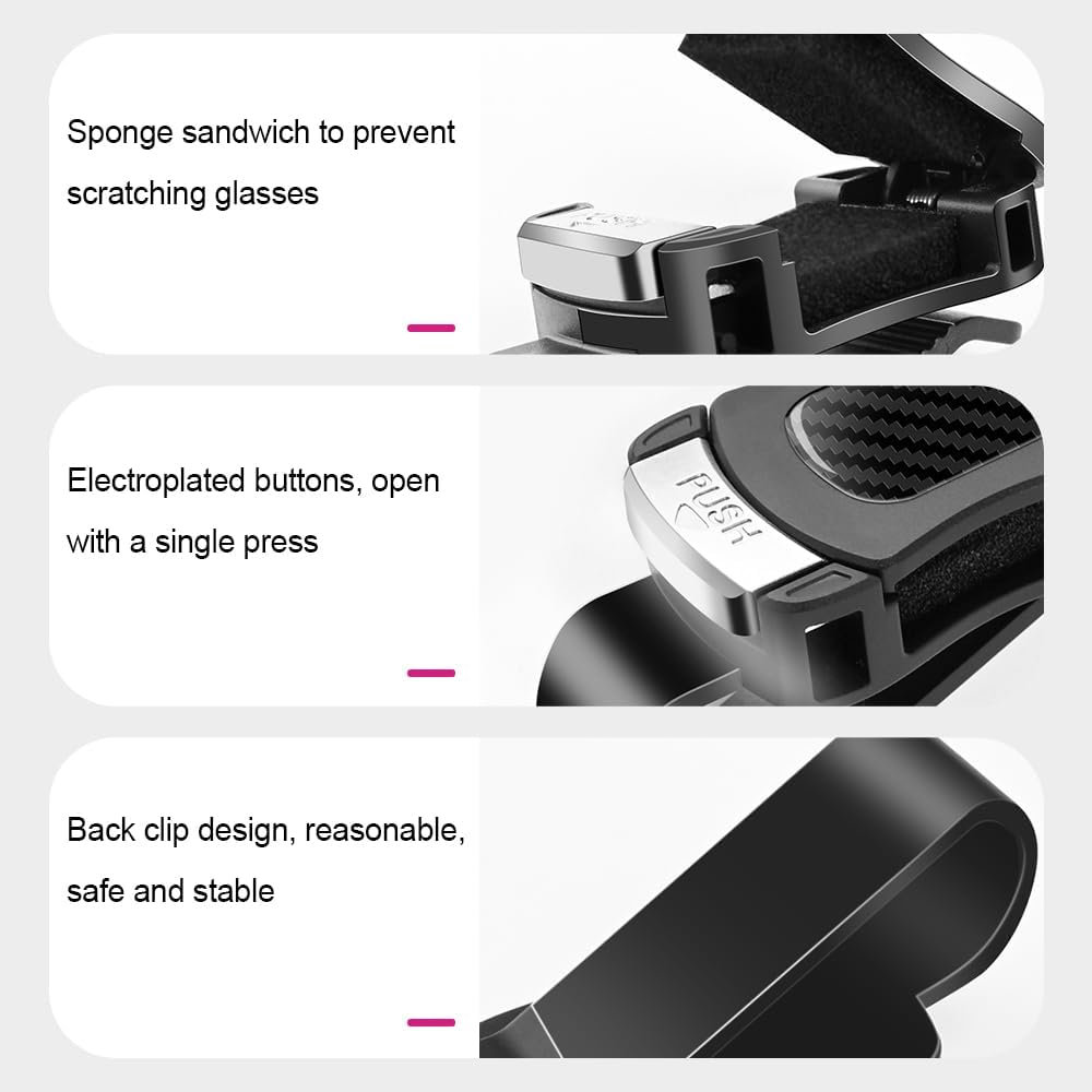 One-Handed car Sunglasses Holder, 2pack Durable Visor Sunglasses Clip, car Interior Accessories for Men and Women, Universal Silicone pad Sunglasses Holder. (Black)