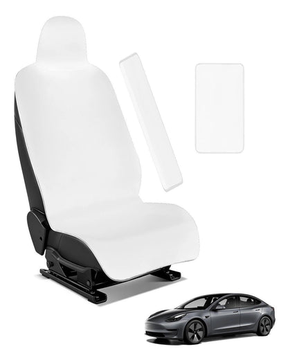 for Tesla Model 3/Y Waterproof Neoprene Car Seat Cover with Extended Seat Belts & Armrest Box Pads, Sweatproof Non-Slip Seat Protector for Run, Yoga Kids and Pet Protection(Black, 3PCS)