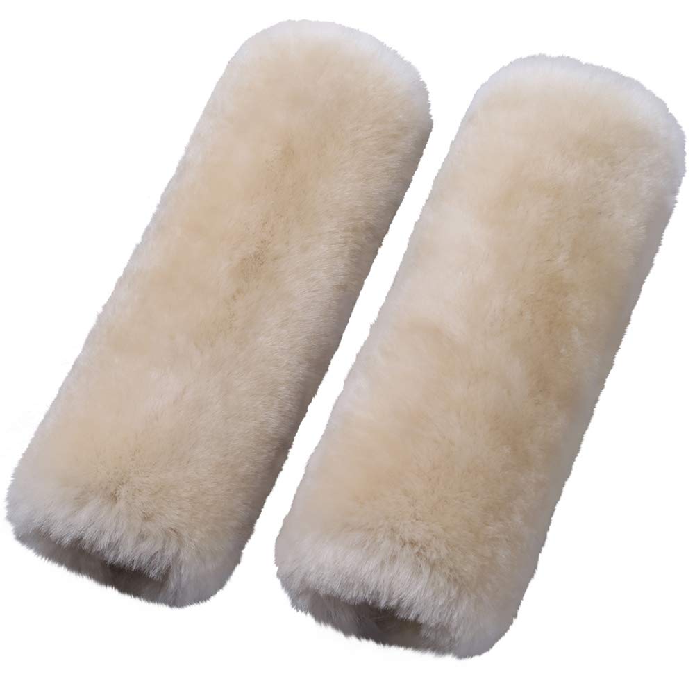 OGLAND 2 Pack Sheepskin Car Seat Belt Cover Pads | Wool Seatbelt Cushions