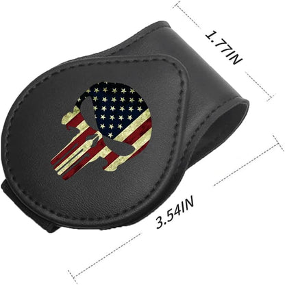 Sunglasses Holder for Car Leather Glasses Frame American Flag Skull