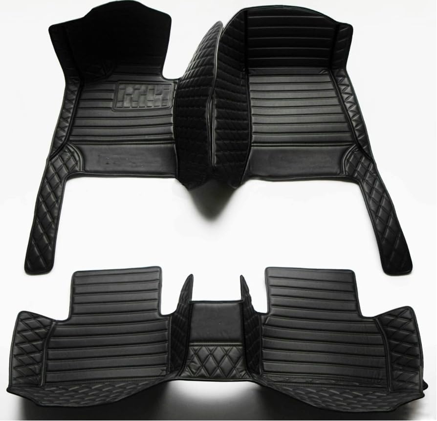 Custom Personalized Floor Mats for Cars，Luxury Full Coverage All Weather Car Floor Mats，Anti-Slip Leather Car Mat Set ，Custom Floor Mats for 99% of Cars, Trucks & SUVs (Pure Black)