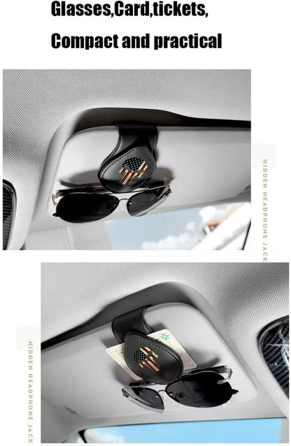Sunglasses Holder for Car Leather Glasses Frame American Flag Skull