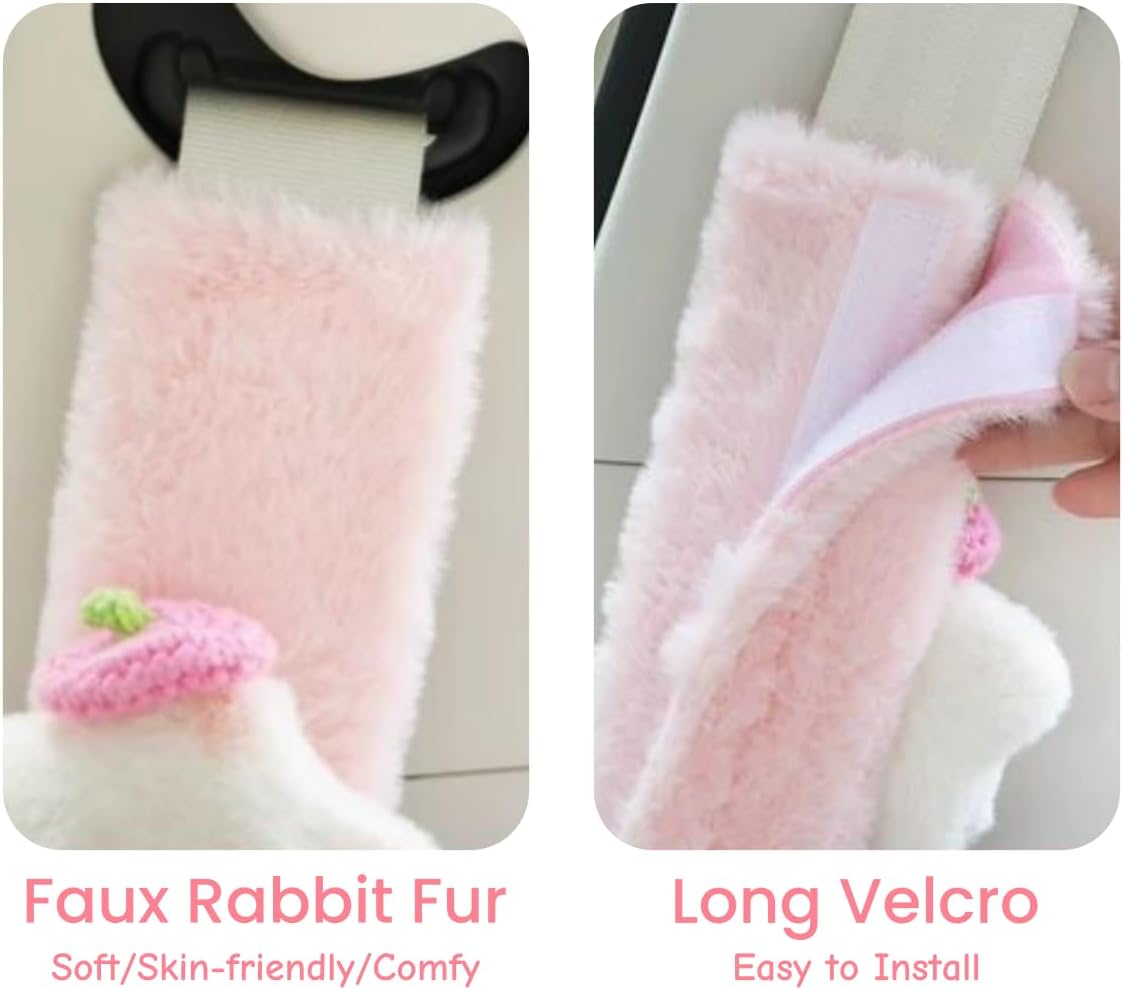 2 PCS Seat Belt Cover Pad, Cute Kawaii Star Soft Seatbelt Covers for Kids, Pink Womens Seatbelt Cushion, Car Seat Strap Pads (Bow+Hat)