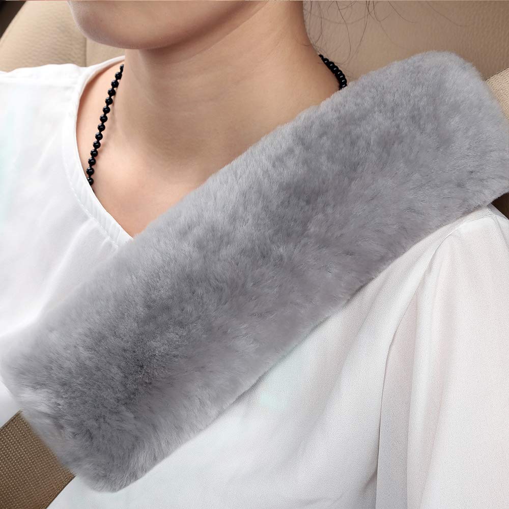 OGLAND 2 Pack Sheepskin Car Seat Belt Cover Pads | Wool Seatbelt Cushions
