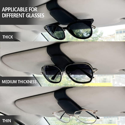 2Pcs Sunglass Holder for Car, Magnetic Leather Eyeglass Hanger Clip for Car Sun Visor, Sunglasses Holder and Ticket Card Clip for Car Visor Accessories