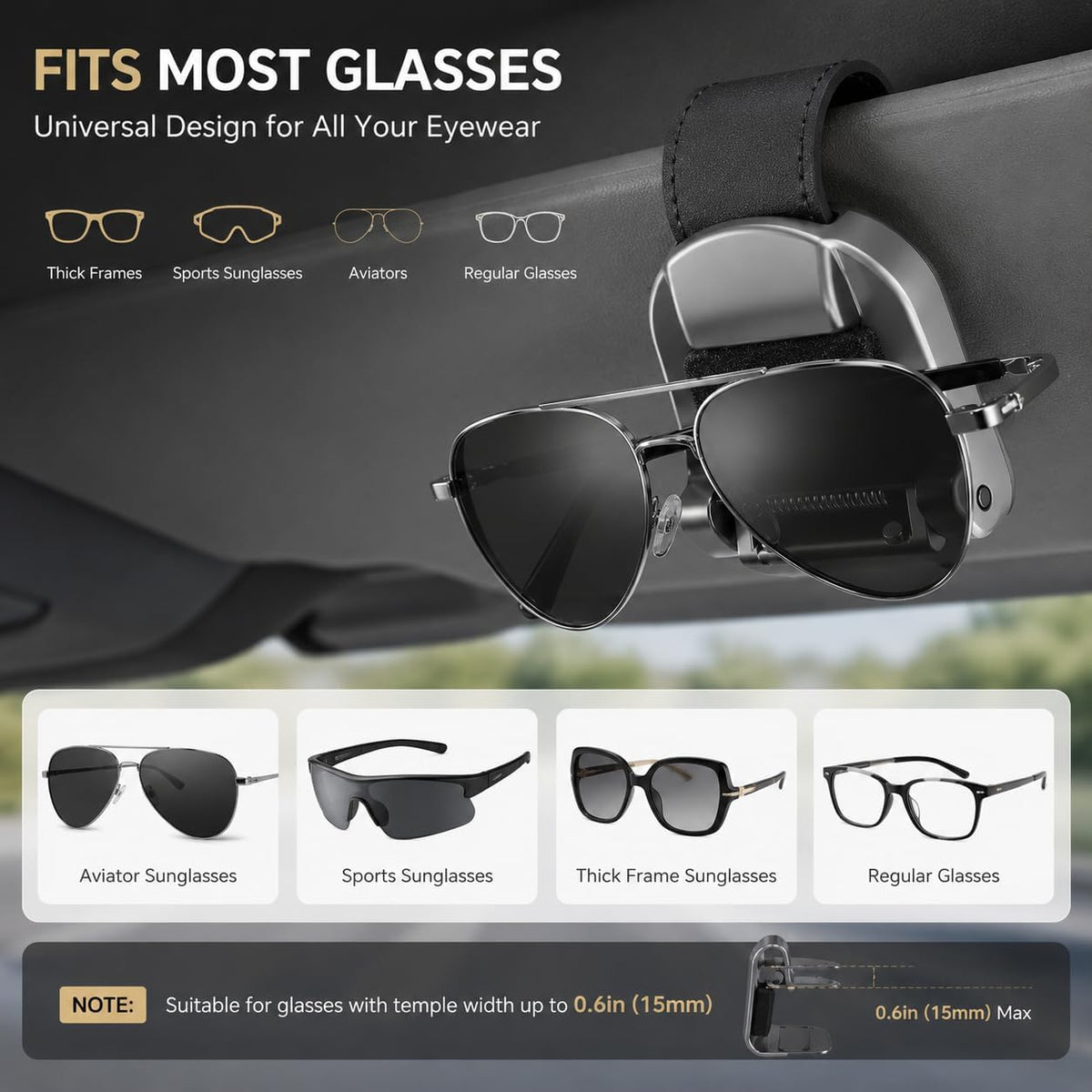 Premium Aluminum Car Sunglasses Holder for Visor, One-Hand Glasses Clip with Soft Padding, Universal Eyeglass Holder for Car Sun Visor, Secure & Scratch-Free Design (2 Packs)