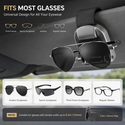Premium Aluminum Car Sunglasses Holder for Visor, One-Hand Glasses Clip with Soft Padding, Universal Eyeglass Holder for Car Sun Visor, Secure & Scratch-Free Design (2 Packs)
