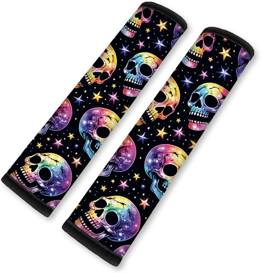 2Pcs Rainbow Skull Soft Auto Seat Belt Cover Pad 11" x 2.4"