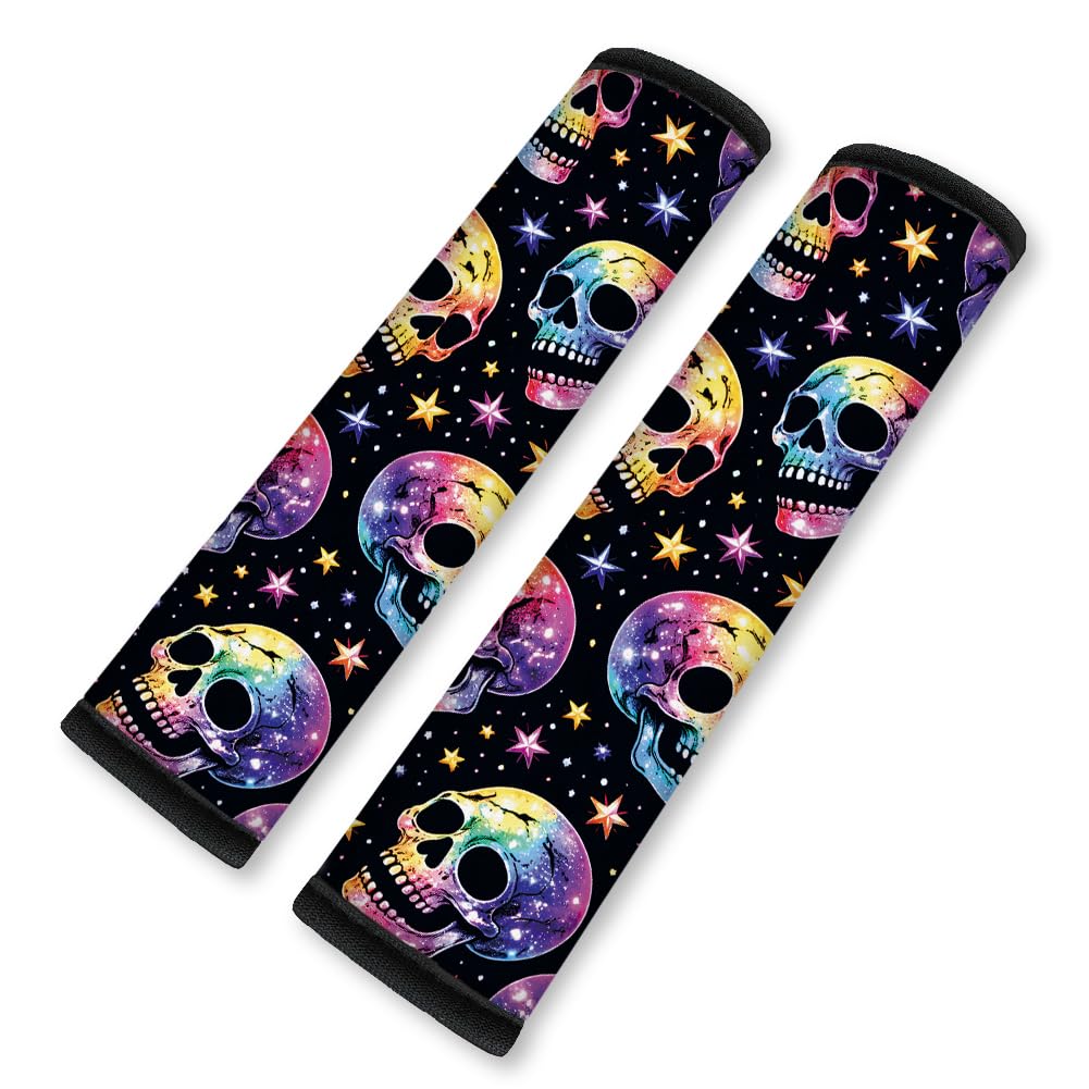 2Pcs Rainbow Skull Soft Auto Seat Belt Cover Pad 11" x 2.4"