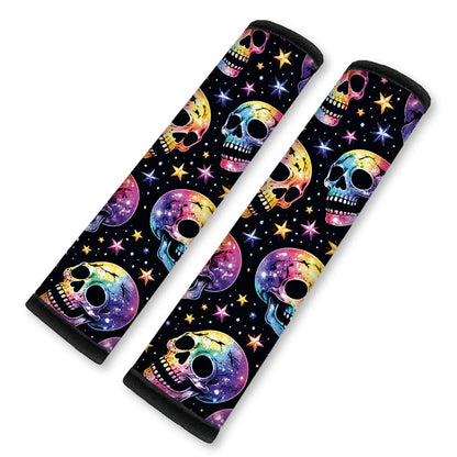 2Pcs Rainbow Skull Soft Auto Seat Belt Cover Pad 11" x 2.4"