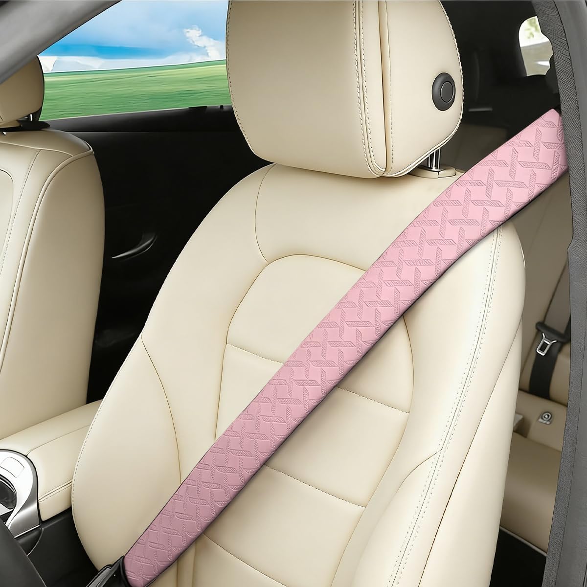 2PCS Car Seat Belt Cover Leather Shoulder Cushion Pad Pink