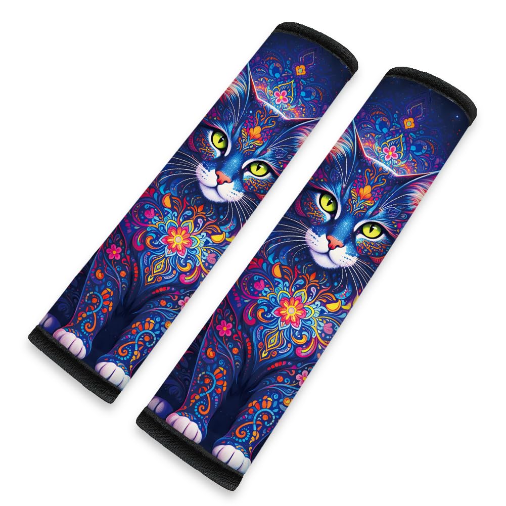 2Pcs Rainbow Skull Soft Auto Seat Belt Cover Pad 11" x 2.4"