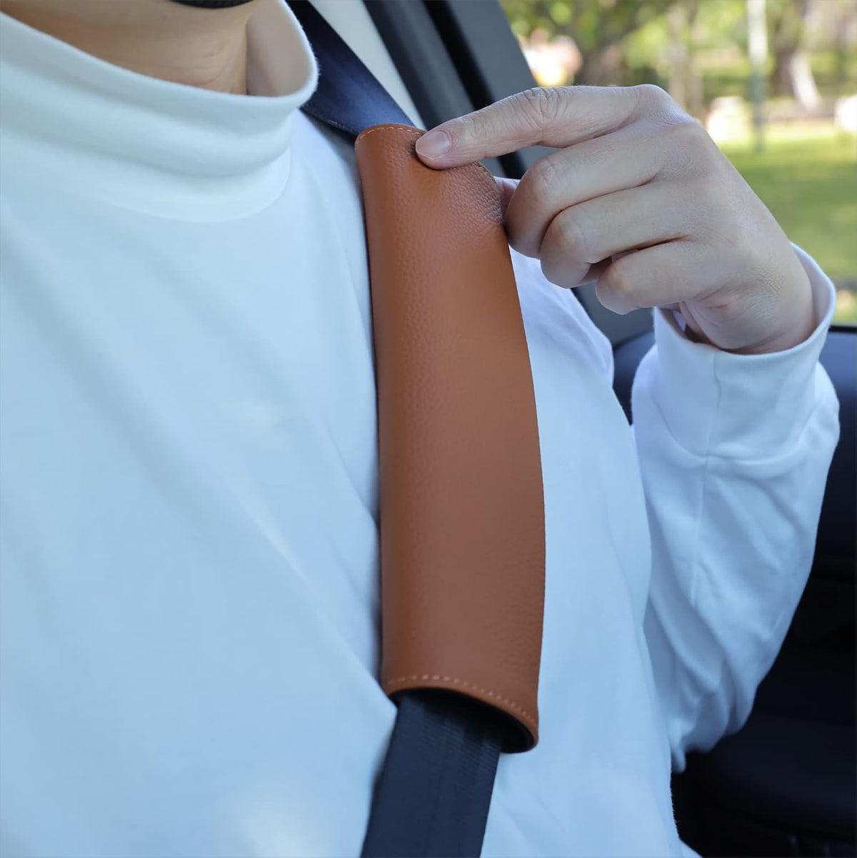 Car Seat Belt Covers for Adults Soft Leather Safety Seatbelt Shoulder Pad Neck Cushion Protector Comfortable Driving Car Accessories Truck SUV Airplane Backpack (SC01Brown-9in-2Pack)