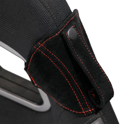 1X Racing Bucket Seat Belt Guide Seatbelt Holder Protector,Suede Leather (Black Leather/Black Stitching)