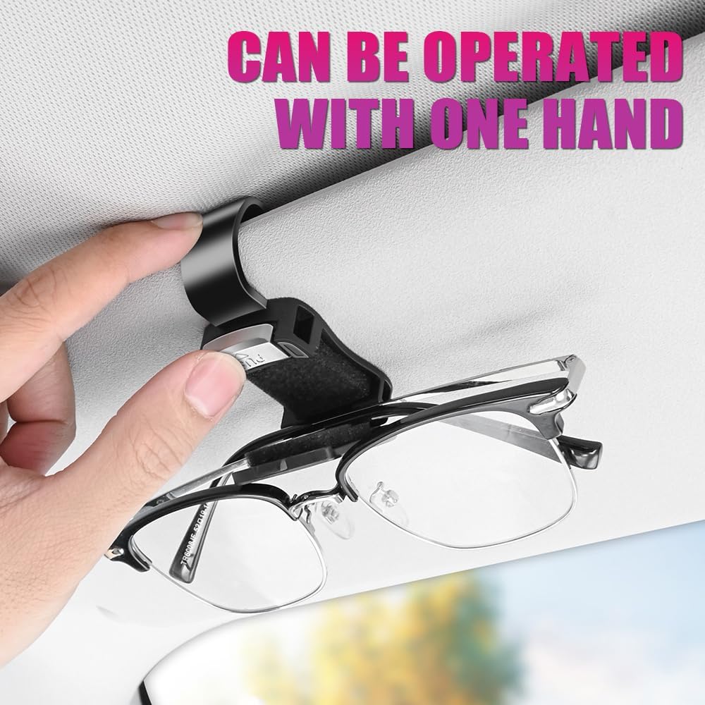 One-Handed car Sunglasses Holder, 2pack Durable Visor Sunglasses Clip, car Interior Accessories for Men and Women, Universal Silicone pad Sunglasses Holder. (Black)