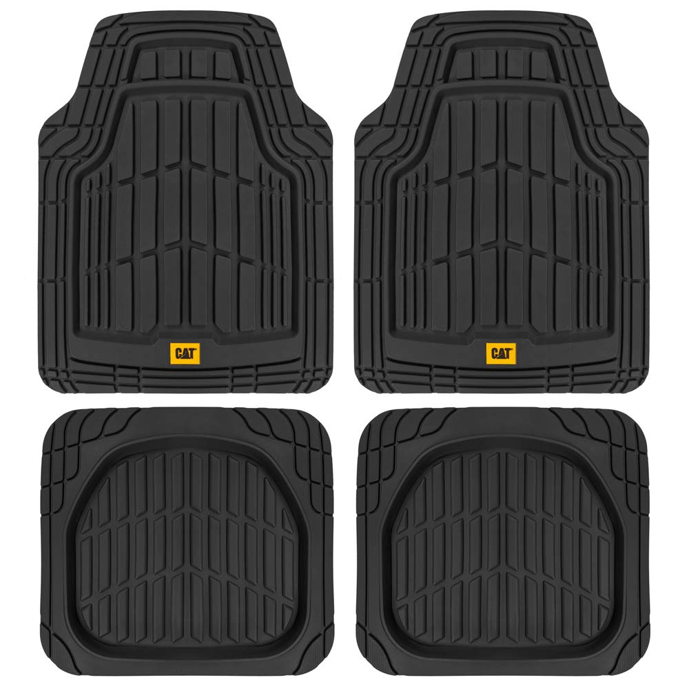 Cat® ToughRide™ Heavy-Duty 3 Piece Rubber All Season Floor Mats for Car Truck Van SUV, Black - Premium Trim to Fit Cars Floor Mat, All Weather Deep Dish Automotive Floor Mats, Total Dirt Protection