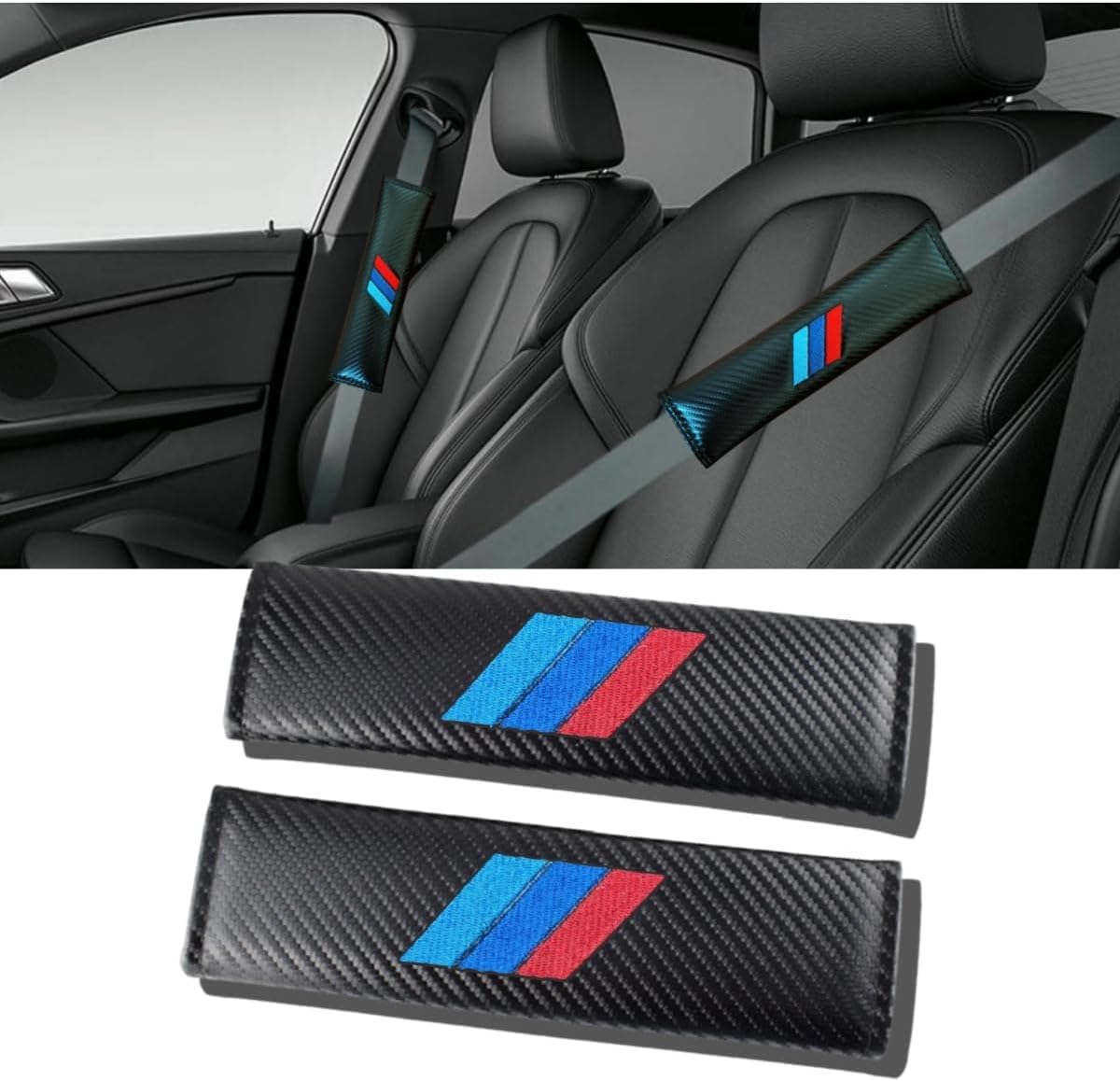 2PCS Car Seat Belt Cover for BMW, Carbon Fiber Seatbelt