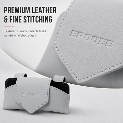Sunglasses Holder for Car Visor, Enclosed Leather Case, Light Gray