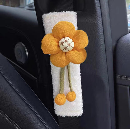 BNTR Car Seat Belt Cover 2 PCS Stocking Stuffers Cute Creative Flower Safety Seatbelt Shoulder Pad Auto Accessory Neck Cushion Protector Seatbelt Shoulder Protector Nice Gift (2-Pack Brown Flower)