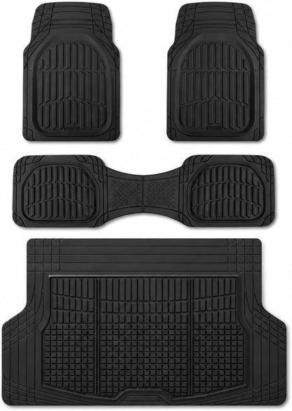 Motor Trend FlexTough™ Advanced Black Rubber Car Floor Mats – Heavy Duty Trim to Fit All Weather Floor Mats for Cars Truck SUV - Automotive Car Interior Floor Liner Protection - Universal Fit