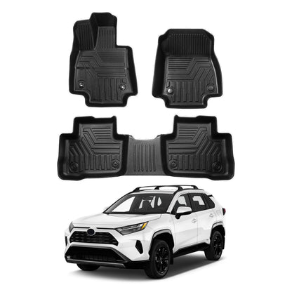 Powerty Floor Mats for 2019-2024 2025 Toyota RAV4 Accessories All Weather Floor Liner 3D TPO 1st & 2nd Row Floor Mat Heavy-Duty Floor Liners(FIT All Models)