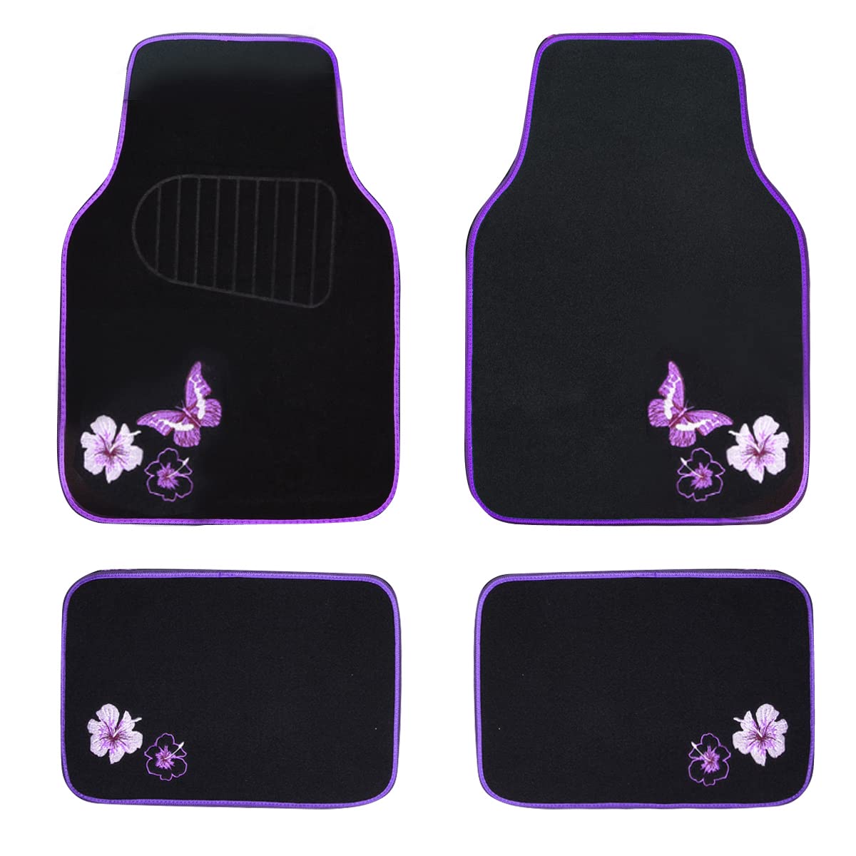 CAR PASS Embroidery Butterfly and Flower Car Floor Mats, Pink Car Floor Mats Universal Fit 95% Automotive,SUVS,Sedan,Vans,for Cute Women,Girly,Set of 4 (Black with Pink)
