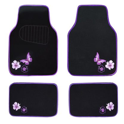 CAR PASS Embroidery Butterfly and Flower Car Floor Mats, Pink Car Floor Mats Universal Fit 95% Automotive,SUVS,Sedan,Vans,for Cute Women,Girly,Set of 4 (Black with Pink)