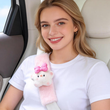 2 PCS Seat Belt Cover Pad, Cute Kawaii Star Soft Seatbelt Covers for Kids, Pink Womens Seatbelt Cushion, Car Seat Strap Pads (Bow+Hat)