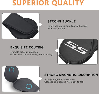 Car Sunglasses Holder for Chevy Camaro SS Car Sun Visor Leather Glasses Sunglass Clip Magnetic Eyeglass Hanger Mount Car Accessories for SS Owners