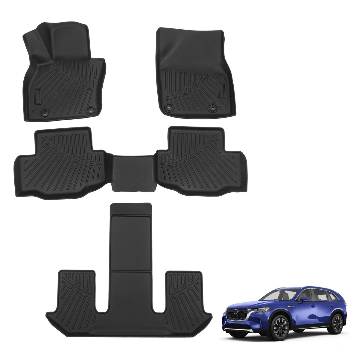 Powerty Floor Mats for 2019-2024 2025 Toyota RAV4 Accessories All Weather Floor Liner 3D TPO 1st & 2nd Row Floor Mat Heavy-Duty Floor Liners(FIT All Models)