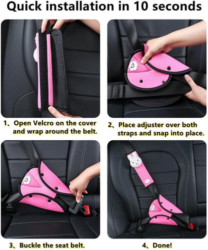 Seat Belt Cover for Kids Adults, Shoulder & Belly Comfort Pad for Boys Girls, Soft Breathable Hypoallergenic, Plush 3D Rabbit, Pink