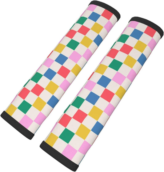 Colorful Checkered 2PCS Car Seat Belt Cover Pad, Comfortable Soft Seatbelt Shoulder & Neck Protection Cushion, Car Accessories Interior,Cars Seat Strap Pads Decor Fit for Cars Trucks Backpack