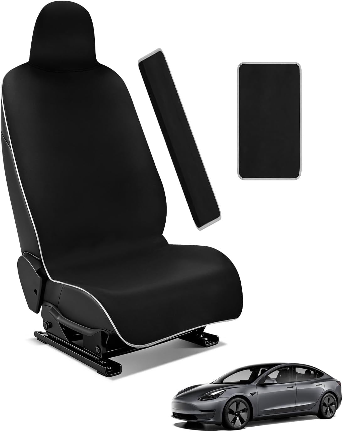 for Tesla Model 3/Y Waterproof Neoprene Car Seat Cover with Extended Seat Belts & Armrest Box Pads, Sweatproof Non-Slip Seat Protector for Run, Yoga Kids and Pet Protection(Black, 3PCS)