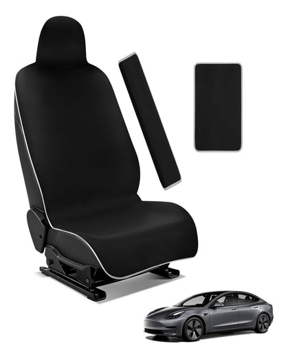 for Tesla Model 3/Y Waterproof Neoprene Car Seat Cover with Extended Seat Belts & Armrest Box Pads, Sweatproof Non-Slip Seat Protector for Run, Yoga Kids and Pet Protection(Black, 3PCS)