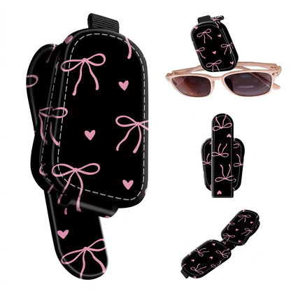 Sunglasses Holder for Car Visor, PU Leather Glasses Clip Organizer, Cute Magnetic Eyeglass Holder for Vehicle Sun Visor, Car Interior Accessory for Women & Men, Glitter