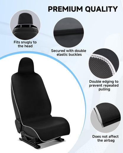 for Tesla Model 3/Y Waterproof Neoprene Car Seat Cover with Extended Seat Belts & Armrest Box Pads, Sweatproof Non-Slip Seat Protector for Run, Yoga Kids and Pet Protection(Black, 3PCS)