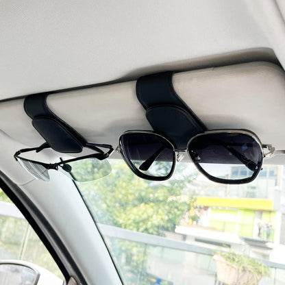 2Pcs Sunglass Holder for Car, Magnetic Leather Eyeglass Hanger Clip for Car Sun Visor, Sunglasses Holder and Ticket Card Clip for Car Visor Accessories