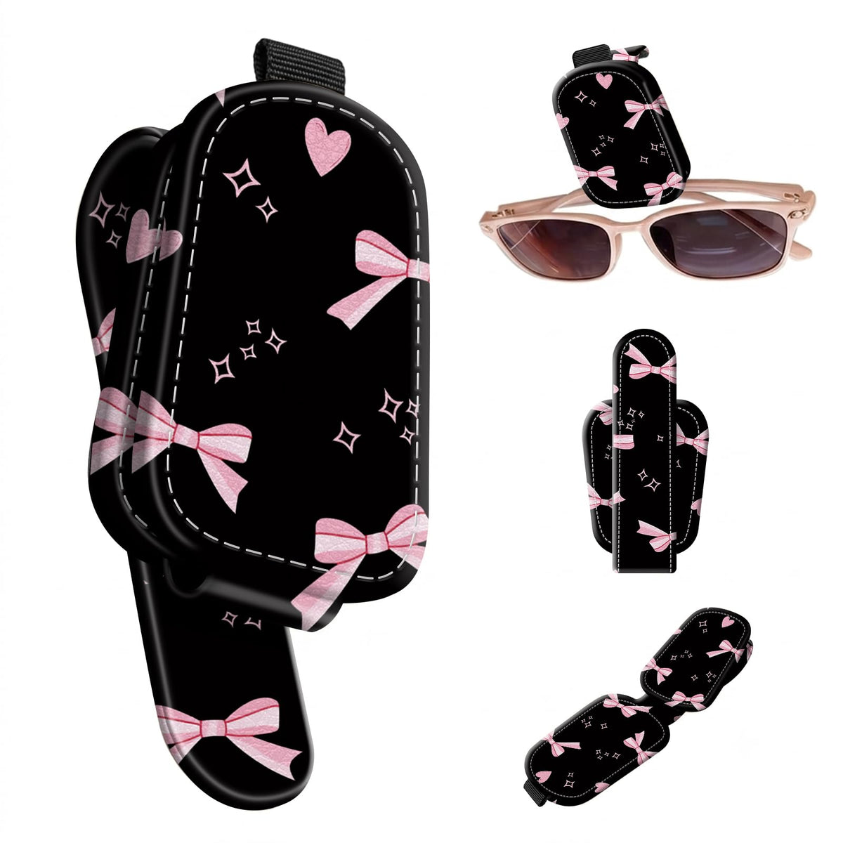 Sunglasses Holder for Car Visor, PU Leather Glasses Clip Organizer, Cute Magnetic Eyeglass Holder for Vehicle Sun Visor, Car Interior Accessory for Women & Men, Glitter