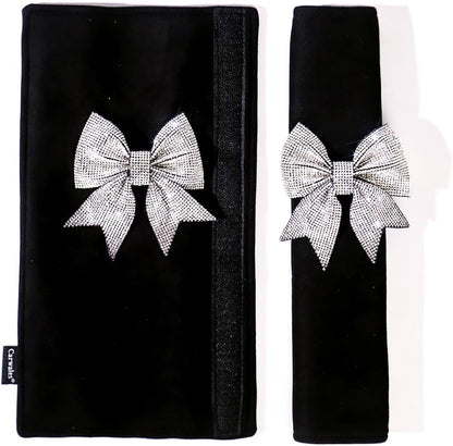 Carwales Bowknot Car Seat Belt Cover Bow Seatbelt Cushion for Shoulder, Seat Strap Pads for Women Girls Rhinestone Bling Accessories Bow Interior Auto 2 Pack Black