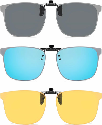Clip on Flip up Polarized Lens For Prescription Glasses UV Protection Sunglasses (Clear lenses not Polarized)