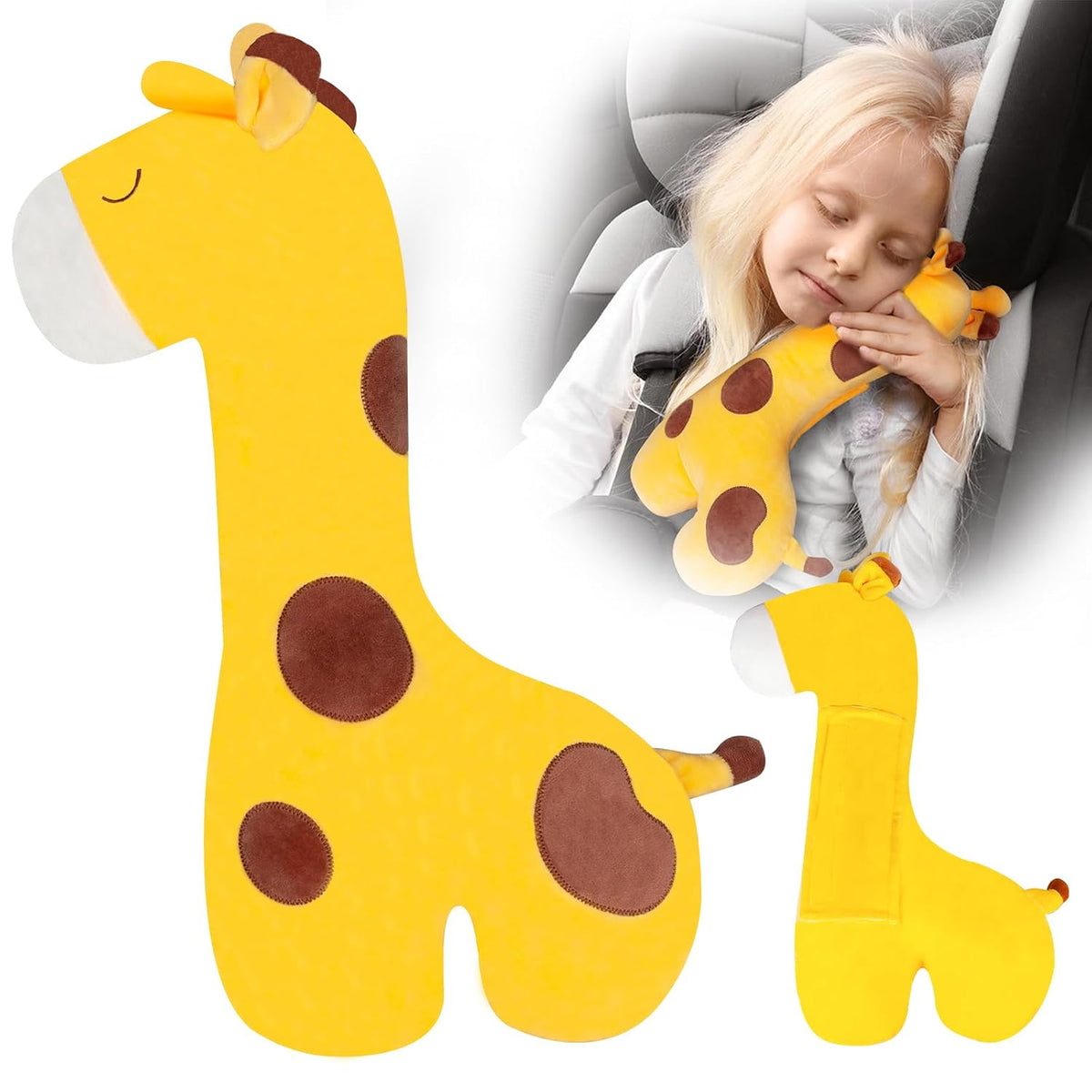 Seat Belt Cover Pillow for Kids, Car Seatbelt Cushion Shoulder Neck Support Protector Pad, Soft Stuffed Plush Travel Vehicle Safety Belts Strap Pillow for Boys and Girls Headrest (Giraffe)