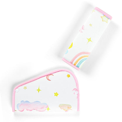 Kids Seat Belt Cover Pads, Pea Pod Children Universal Shoulder & Belly Protective Padding, Breathable Car Seat Strap Cushion Covers for Boys Girls (Floral&Bows)