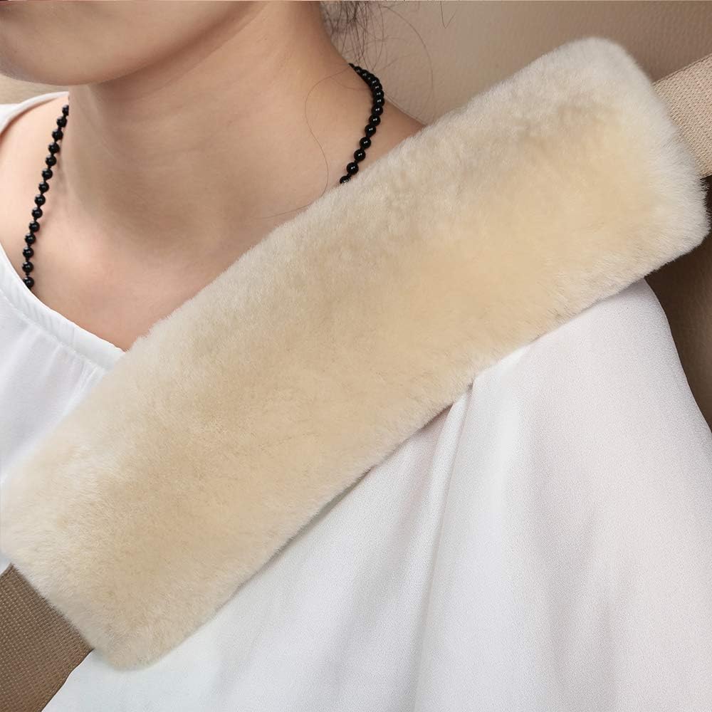 OGLAND 2 Pack Sheepskin Car Seat Belt Cover Pads | Wool Seatbelt Cushions