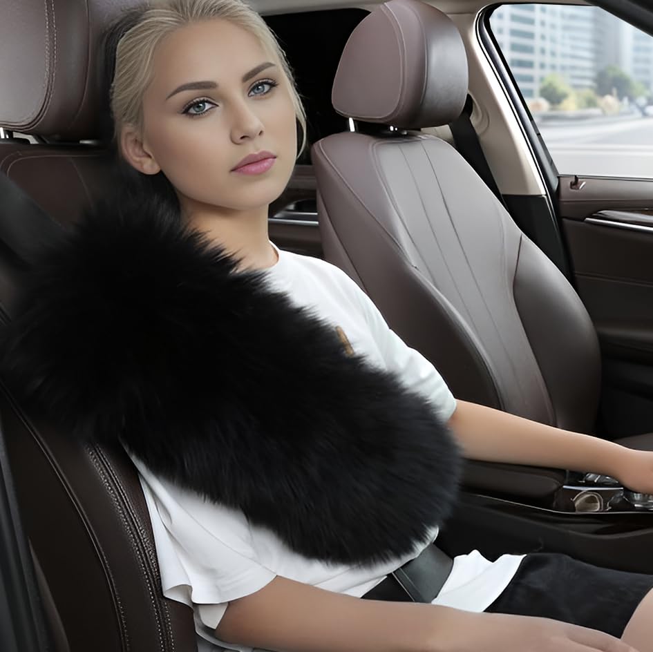 13.4inch 2 Pack Fluffy Sheepskin Seat Belt Cover Pads | Seatbelt Cushions