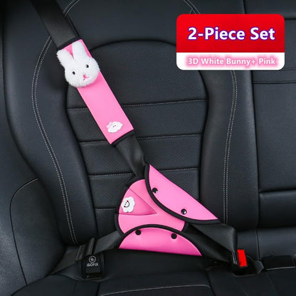 Seat Belt Cover for Kids Adults, Shoulder & Belly Comfort Pad for Boys Girls, Soft Breathable Hypoallergenic, Plush 3D Rabbit, Pink