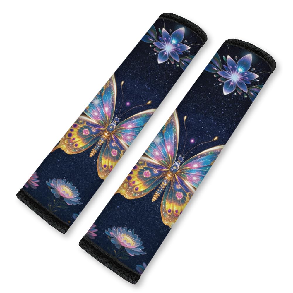 2Pcs Soft Auto Seat Belt Cover Pad Neon Galaxy Sea Turtle Print Colorful Car Seatbelt Shoulder Cushion for Comfortable Driving, Compatible with All Cars' Seatbelt and Backpack Straps