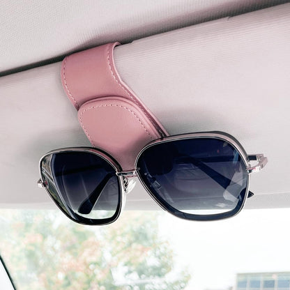 2Pcs Sunglass Holder for Car, Magnetic Leather Eyeglass Hanger Clip for Car Sun Visor, Sunglasses Holder and Ticket Card Clip for Car Visor Accessories