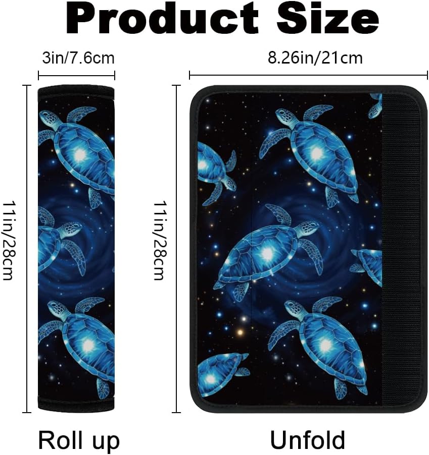 2Pcs Soft Auto Seat Belt Cover Pad Neon Galaxy Sea Turtle Print Colorful Car Seatbelt Shoulder Cushion for Comfortable Driving, Compatible with All Cars' Seatbelt and Backpack Straps